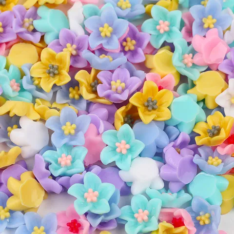 Mixed Colors Resin Flower Flatback Cabochons Three Dimensional Double Layer Five Petal Floral Charms For Nail Art Phone Case Craft Decals DIY Manual Material Accessories Wholesale
