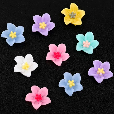 Mixed Colors Resin Flower Flatback Cabochons Three Dimensional Double Layer Five Petal Floral Charms For Nail Art Phone Case Craft Decals DIY Manual Material Accessories Wholesale