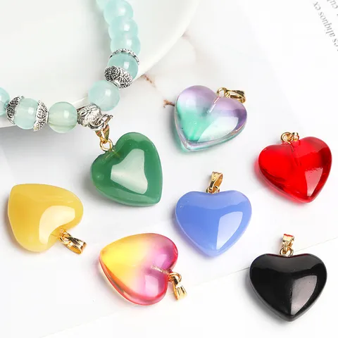 Jelly Τσεχικό Γυαλί Lampwork Μενταγιόν Καρδιά Με Μεταλλικό Κρίκο Για DIY Κολιέ Βραχιόλι Κατασκευή Κοσμημάτων Αξεσουάρ