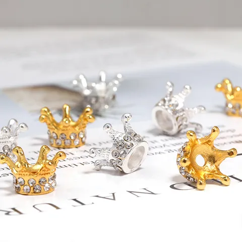 Cuentas Espaciadoras de Corona de Aleación con Strass Chapado Oro Plata Cuentas Agujero Recto para Artesanía Bricolage Bolígrafo Cadena Teléfono Fornituras