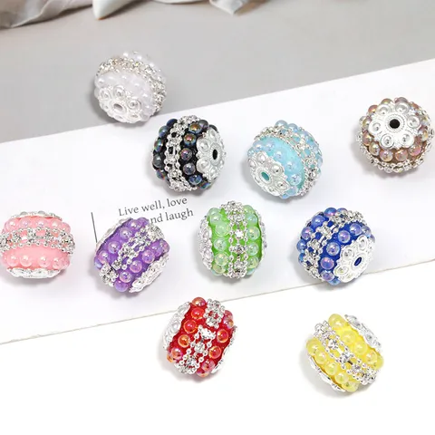 Perles Incrustées de Strass et Perles Artificielles en Acrylique Couleur Macaron pour Accessoires de Bricolage Stylo et Porte-clés