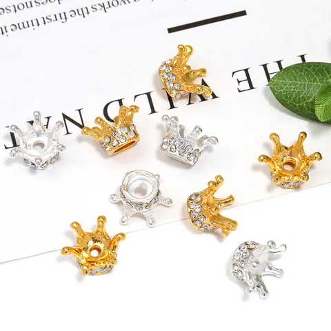 Cuentas Espaciadoras de Corona de Aleación con Strass Chapado Oro Plata Cuentas Agujero Recto para Artesanía Bricolage Bolígrafo Cadena Teléfono Fornituras
