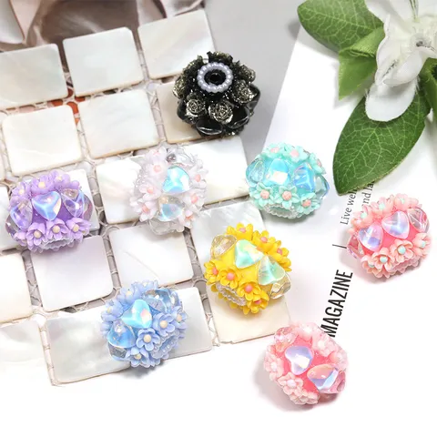 Acryl Strass Hart Bloem Kralen Gemengde Kleur DIY Ambachtelijke Sieraden Componenten Losse Spacers Voor Telefoon Koord Maken Sleutelhanger Accessoire