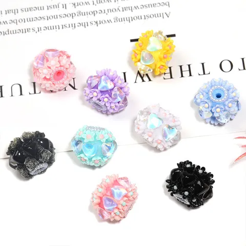 Acryl Strass Hart Bloem Kralen Gemengde Kleur DIY Ambachtelijke Sieraden Componenten Losse Spacers Voor Telefoon Koord Maken Sleutelhanger Accessoire