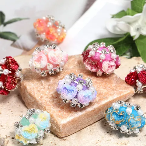 Perline a Forma di Palla in Resina con Rosa e Cuore Colori Misti con Strass e Perla Artificiale per Gioielli Fai da Te
