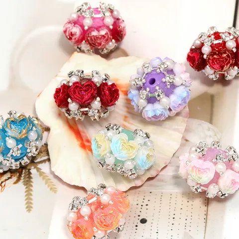 Perline a Forma di Palla in Resina con Rosa e Cuore Colori Misti con Strass e Perla Artificiale per Gioielli Fai da Te