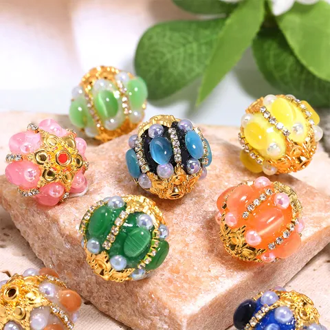 Boules de Perles Incrustées Style Occidental Accessoires Bijoux DIY Argile Céramique Alliage Strass Perle Artificielle Perles en Vrac pour Stylo Téléphone