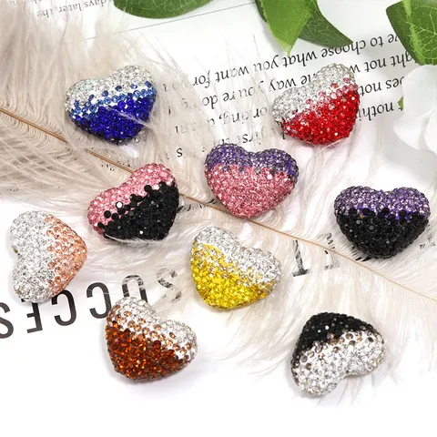 Cuentas de Corazón de Strass Degradado Para Bolígrafos de Cuentas DIY Creación de Cadenas de Teléfono Dijes de Corazón de Cristal de Aleación de Lujo Suministros de Joyería