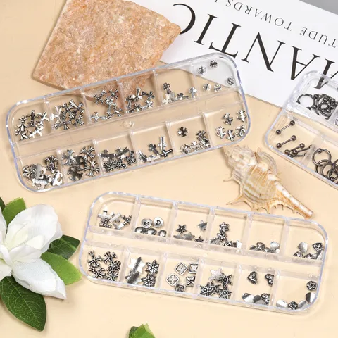 Franse Stijl Legering Metalen Kruis Nagelkunst Charms Lichaam Piercing Sieraden Set Strass In Doos DIY Accessoires Voor Vrouwen