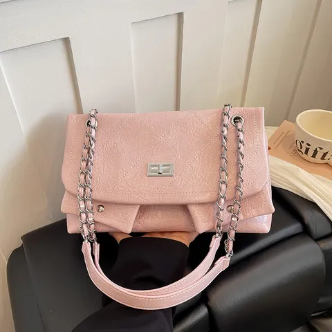 Women Quilted Chain Shoulder Bag PU Leather Luxury Designer Crossbody Messenger Bag Multi Pocket Underarm Purse