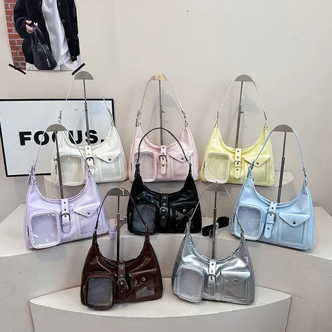 Cabas Tendance en Cuir PU pour Femmes Grande Capacité Pochette Transparente Sac Bandoulière Sac à Main Quotidien