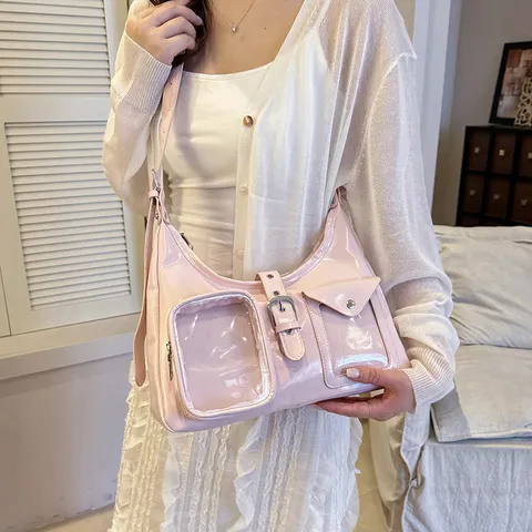 Cabas Tendance en Cuir PU pour Femmes Grande Capacité Pochette Transparente Sac Bandoulière Sac à Main Quotidien