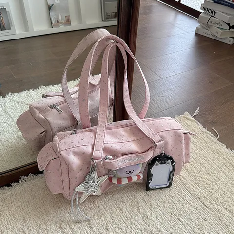 Sac Cabas Décontracté pour Femmes Imprimé Étoilé Grande Capacité Ita Bag Sac à Bandoulière en Tissu pour Trajet Quotidien avec Fenêtre Transparente