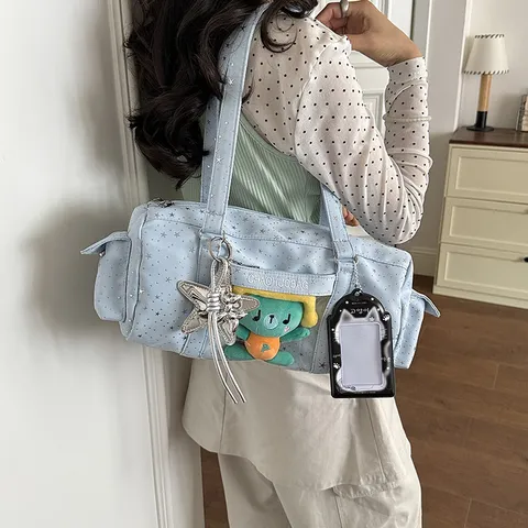 Sac Cabas Décontracté pour Femmes Imprimé Étoilé Grande Capacité Ita Bag Sac à Bandoulière en Tissu pour Trajet Quotidien avec Fenêtre Transparente
