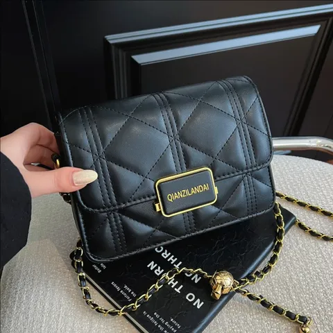 Women Quilted Chain Crossbody Bag Chic PU Leather Small Square Shoulder Bag Luxury Designer Style Handbag