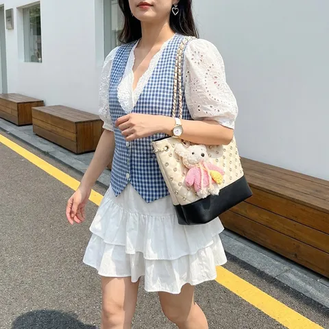 Rétro Sac Bandoulière Chaîne Matelassé Cuir PU Strass Sac à Main Avec Pendentif Pour Femmes Navettage