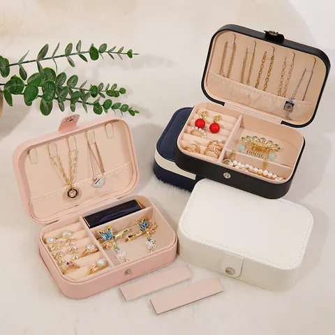 Portable PU Leather Jewelry Box Large Capacity Jewelry Storage Case Travel Organizer For Rings Necklaces Earrings Women Gift