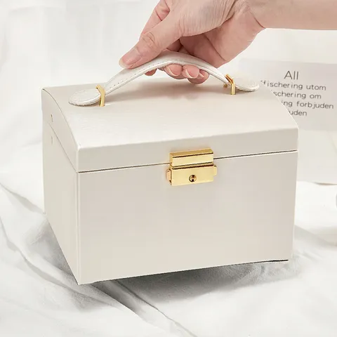 PU Leather Jewelry Organizer Box Large Capacity Multi-Layer Jewelry Case With Lock Mirror Portable Travel Jewelry Storage Case For Women