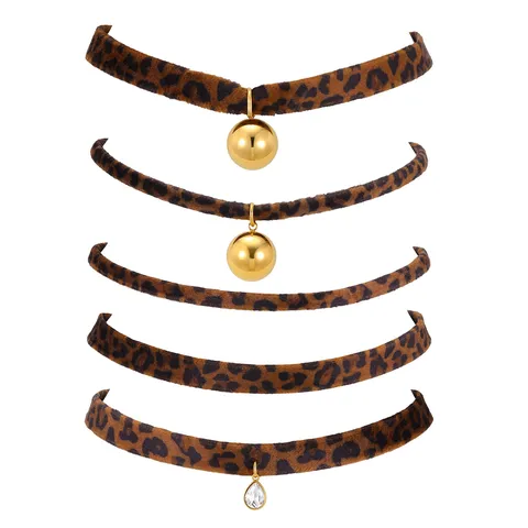 Collar Gargantilla de Acero Inoxidable con Estampado de Leopardo para Mujer Chapado en Oro Colgante de Gota de Agua Strass Ajustable