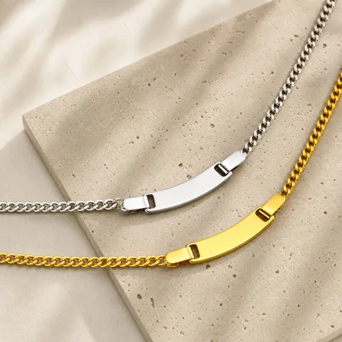 Fashion Stainless Steel Curb Chain Curved Bar Pendant Necklace Blank ID Tag Geometry Choker Party Daily Jewelry Gift For Women