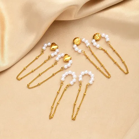 Orecchini a Cerchio in Acciaio Inossidabile con Perla Artificiale Capasanta Cuore Catena a Frangia per Donna Oro Gioielli per Orecchio