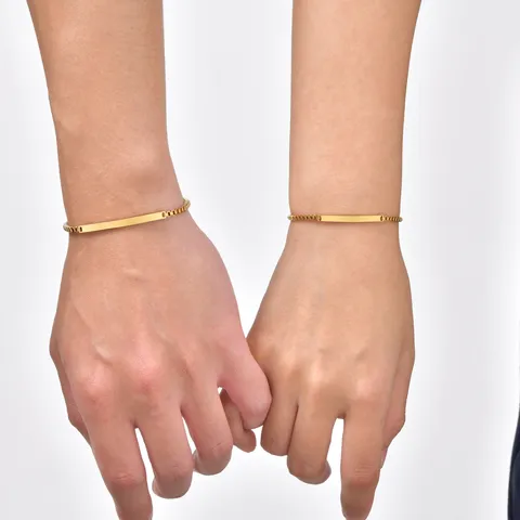 Minimalist Stainless Steel Curved Bar Bracelet For Couples Mirror Polish Geometric Blank Nameplate Chain Bracelet Unisex Jewelry Gift