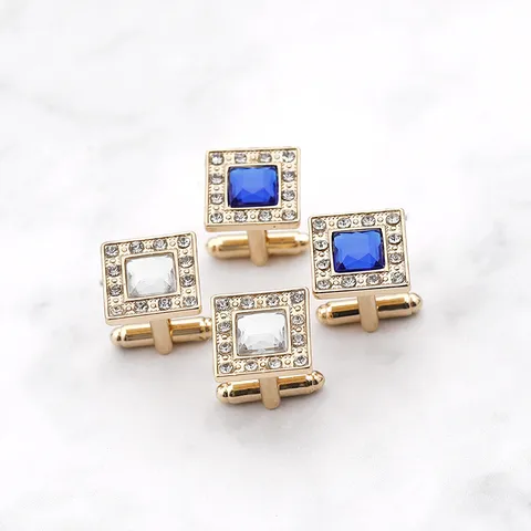 Boutons de Manchette Français pour Hommes Carrés Strass Costume d'Affaires Chemise Poignet Liens Alliage Cristal Bijoux Cadeau