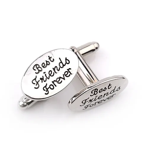 Boutons de Manchette en Alliage Gravés Best Friends Forever Mode Géométrique Ovale Argent Chemise Française Boutons de Manchette pour Unisexe Affaires Banquet Cadeau Bijoux