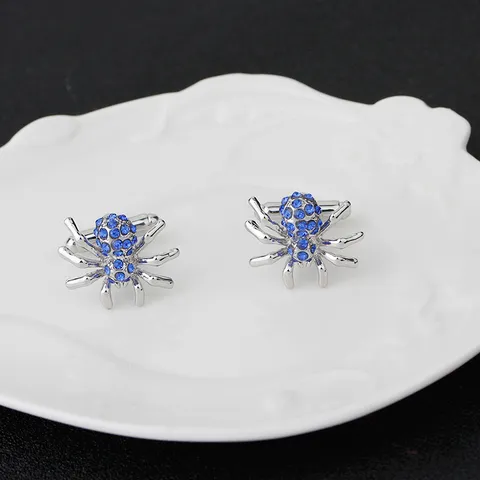 Boutons de Manchette Araignée en Strass d'Alliage pour Chemise Homme Affaires Mariage Fête Argent Bleu Motif Animal Bijoux
