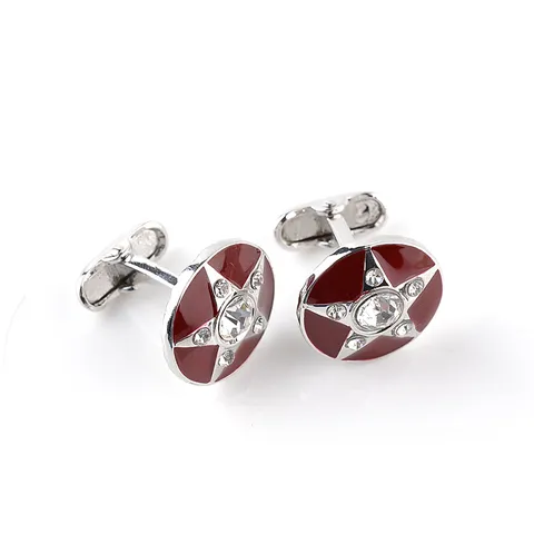Euro-American Alloy Rhinestone Star Cufflinks Hollow Out Geometric Red Enamel Silver Plated Men Women Shirt Suit Cuff Links Accessories