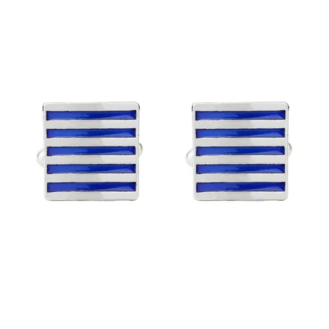 French Style Square Alloy Enamel Drip Oil Striped Cufflinks For Men Suit Shirt Business Geometric Blue Silver Tone Cuff Links
