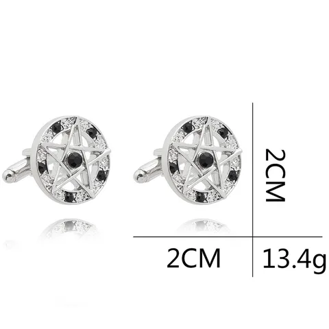 Retro Legering Pentagram Strass Manschettenknopen Satanisch Symbool Ronde Overhemd Accessoires Sieraden Cadeau Voor Mannen Vrouwen Zilver