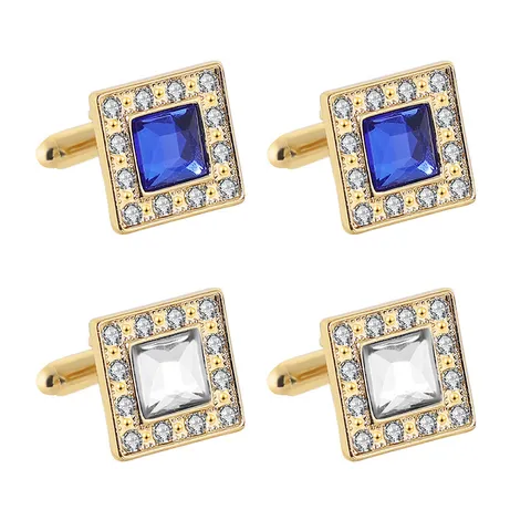 Boutons de Manchette Français pour Hommes Carrés Strass Costume d'Affaires Chemise Poignet Liens Alliage Cristal Bijoux Cadeau