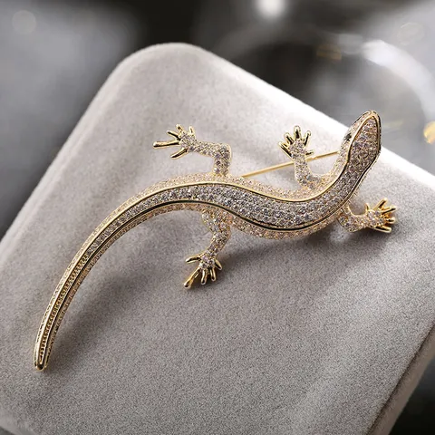 Vintage Copper Rhinestone Lizard Gecko Brooch Shiny Animal Brooch Pin For Coat Blazer Casual Daily Women Men Costume Accessory Jewelry Gift