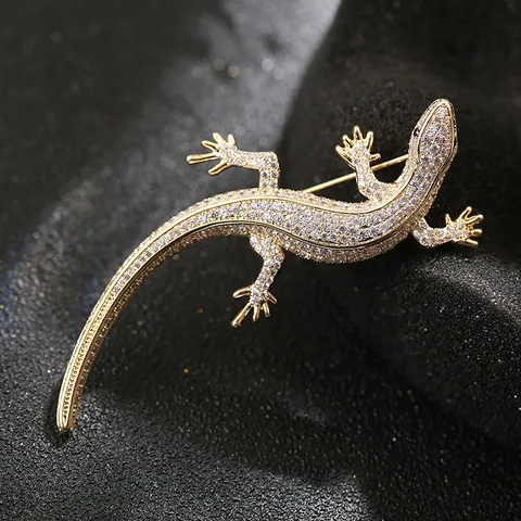 Vintage Copper Rhinestone Lizard Gecko Brooch Shiny Animal Brooch Pin For Coat Blazer Casual Daily Women Men Costume Accessory Jewelry Gift