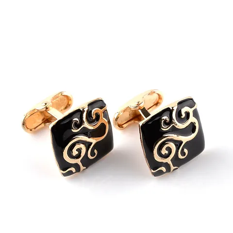 Vintage Alloy Business Cufflinks French Electroplated Square Geometric Scroll Pattern Enamel Drip Cuff Links For Suit Shirt Men Women Accessories Gift