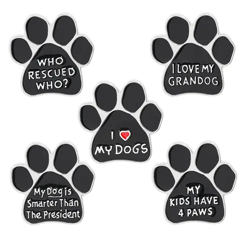 Alloy Enamel Dog Paw Print Brooch With English Letters Slogan Decorative Cartoon Animal Badge Pins For Pet Lover Casual Unisex Jewelry Accessory