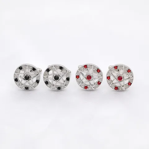 Retro Legering Pentagram Strass Manschettenknopen Satanisch Symbool Ronde Overhemd Accessoires Sieraden Cadeau Voor Mannen Vrouwen Zilver