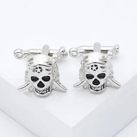 Boutons de Manchette en Alliage de Crâne Style Français Plaqué Argent Émail Boutons de Manchette pour Hommes Classique Affaires Mariage Accessoire Bijoux Cadeau