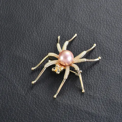 Vintage Kupfer Strass Spinne Brosche Kreative Insekt Geformt Mantel Revers Nadel Mit Künstliche Perle Mode Luxus Anzug Schmuck Für Herren Damen