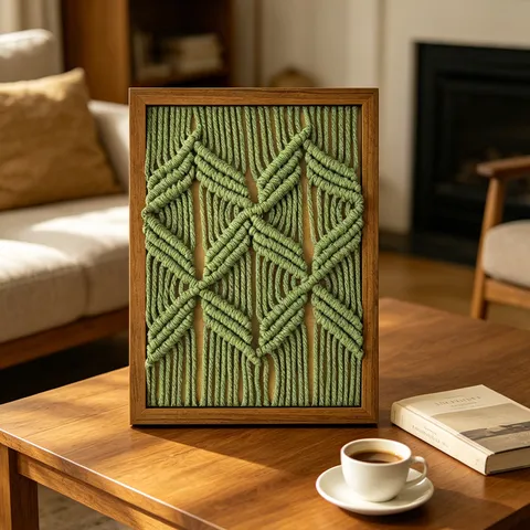 Peinture Décorative en Macramé de Coton Tissé à la Main Bohème Nordique Cadre en Bois Suspension Murale Support de Table Ornement d'Art pour la Maison