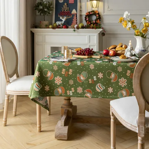 Christmas Tree Tablecloth American Retro Polyester Cotton Jacquard Rectangular Table Cloth For Xmas Party Home Dining Room Decor