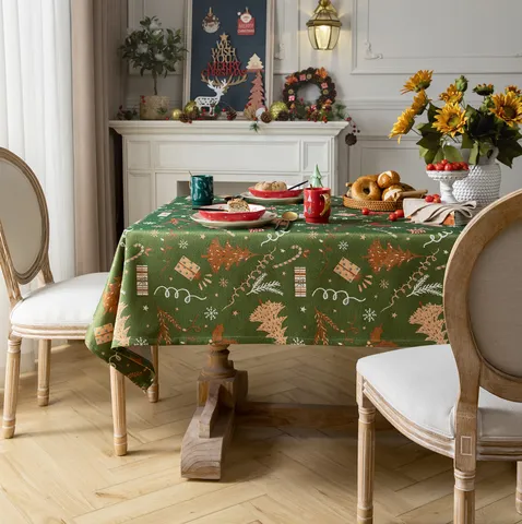 Christmas Tree Tablecloth American Retro Polyester Cotton Jacquard Rectangular Table Cloth For Xmas Party Home Dining Room Decor