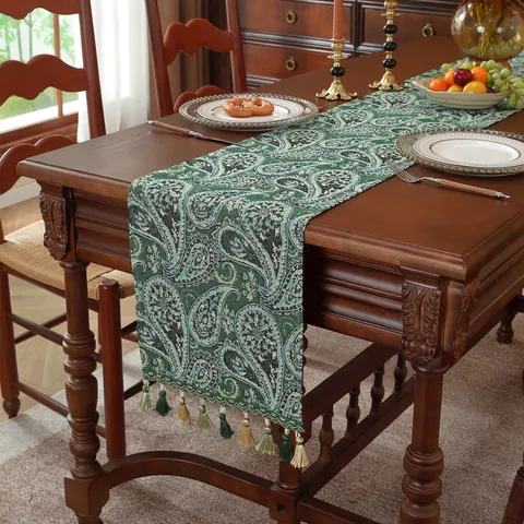 Camino de Mesa Paisley Retro Americano Jacquard Teint en Hilo Borlas Mantel Cubierta Para Mesa de Centro Mueble TV Decoración