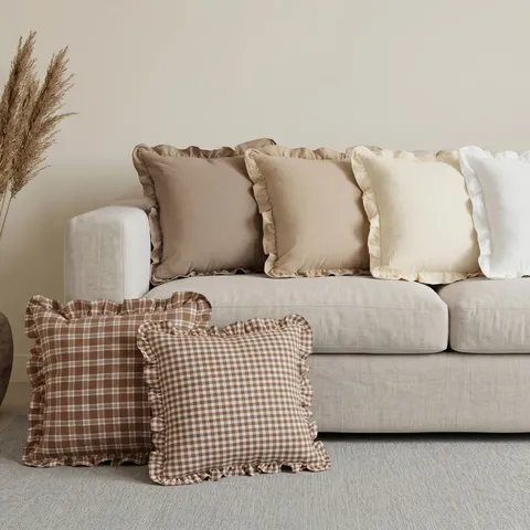Stile Francese Tinta Unita A Quadri Volant Fodera per Cuscino Cotone Decorativo Fodera per Cuscino per Divano Letto Soggiorno Arredamento
