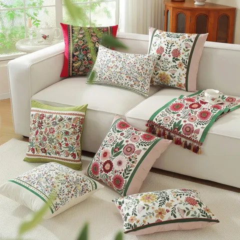 Yarn Dyed Jacquard Floral Easter Pillow Cover Decorative Cushion Case For Living Room Sofa Home Decor