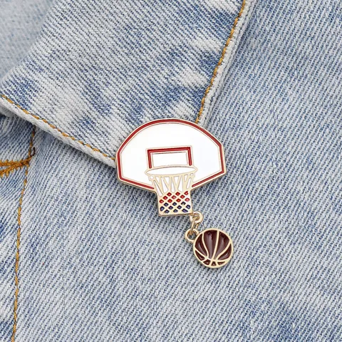Sports Basketball Hoop Brooch Pin Alloy Enamel Badge Fashion Lapel Jewelry Accessory For Women Men Casual Daily Outfit