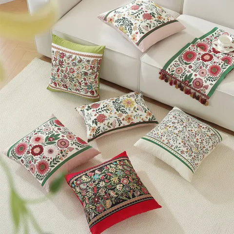 Yarn Dyed Jacquard Floral Easter Pillow Cover Decorative Cushion Case For Living Room Sofa Home Decor
