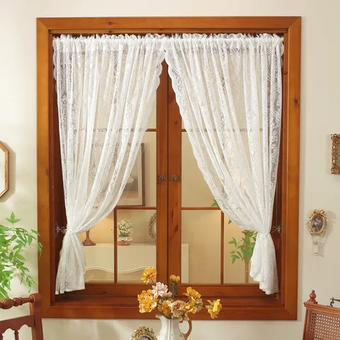 Cortina de Puerta de Encaje Jacquard Blanco Vintage Francés Estilo INS Cortina Corta de Ventana para Cocina