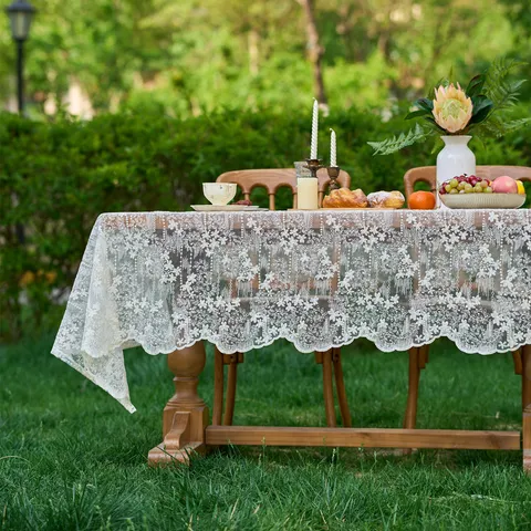 French Style White Lace Embroidered Rectangular Table Cloth Cover Wedding Party Home Decor Photography Background